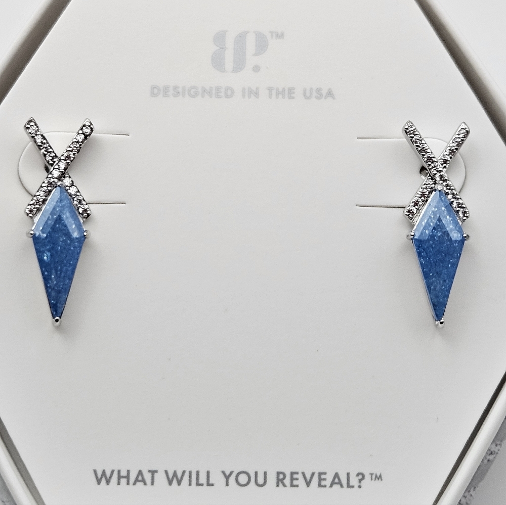 Bomb Party ER32308 "The Sterling Club" Aqua Blue Ice Crystal Earrings